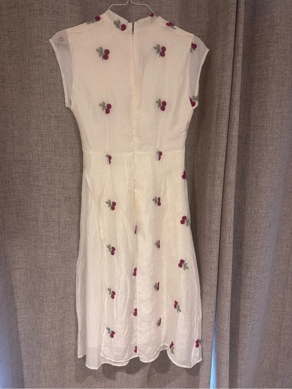 White Cherry Embroidered Midi Dress - Elegant Summer Dress
